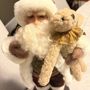 Festive Santa Claus Figurine with Teddy Bear-very nice condition